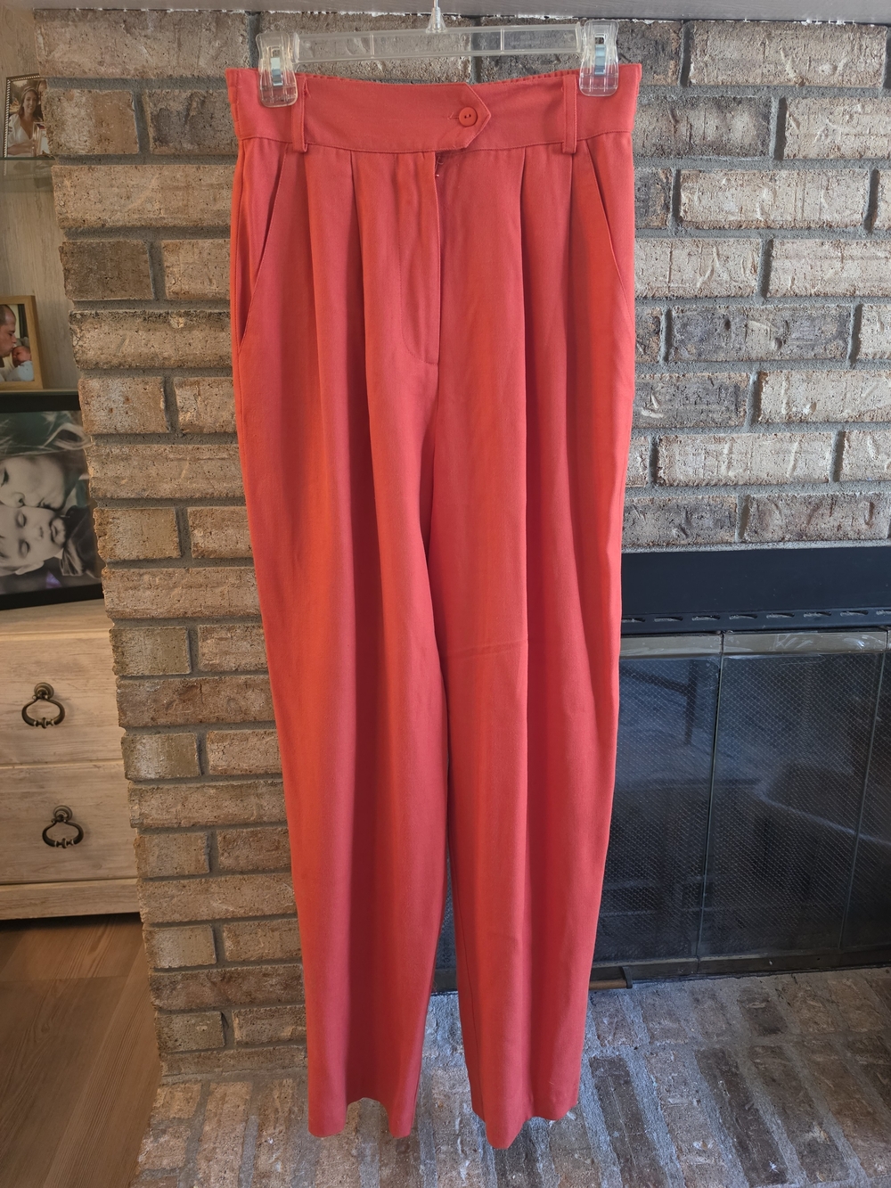 Vintage Adrianna Papell Vibrant Orange High-Waist Pleated Womens Trousers